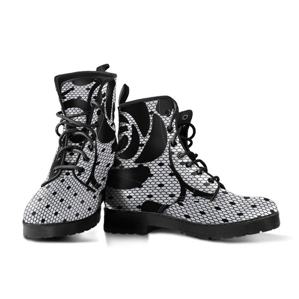 Combat Boots-Gothic Lace Print 104 White | ACES INFINITY