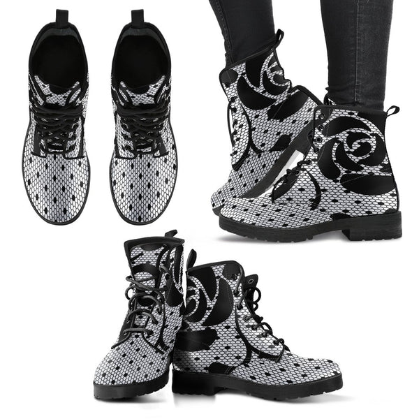 Combat Boots-Gothic Lace Print 104 White | ACES INFINITY