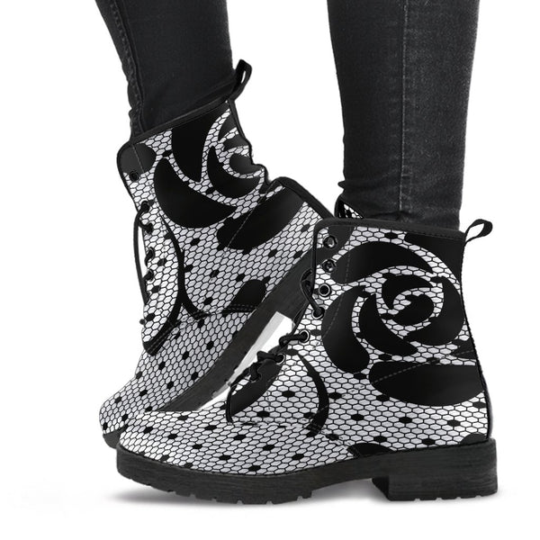 Combat Boots-Gothic Lace Print 104 White | ACES INFINITY