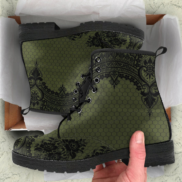 Combat Boots - Gothic Lace Print 109 Green | Custom Shoes