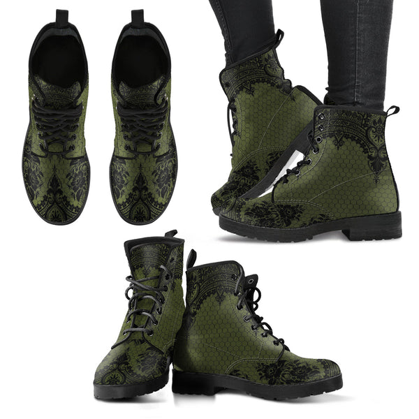 Combat Boots - Gothic Lace Print 109 Green | Custom Shoes