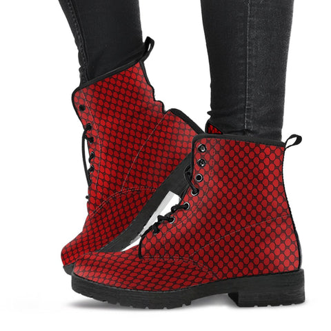 Combat Boots-Gothic Lace Print 117 Red | ACES INFINITY