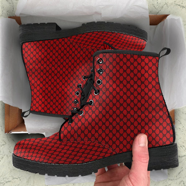 Combat Boots-Gothic Lace Print 117 Red | ACES INFINITY