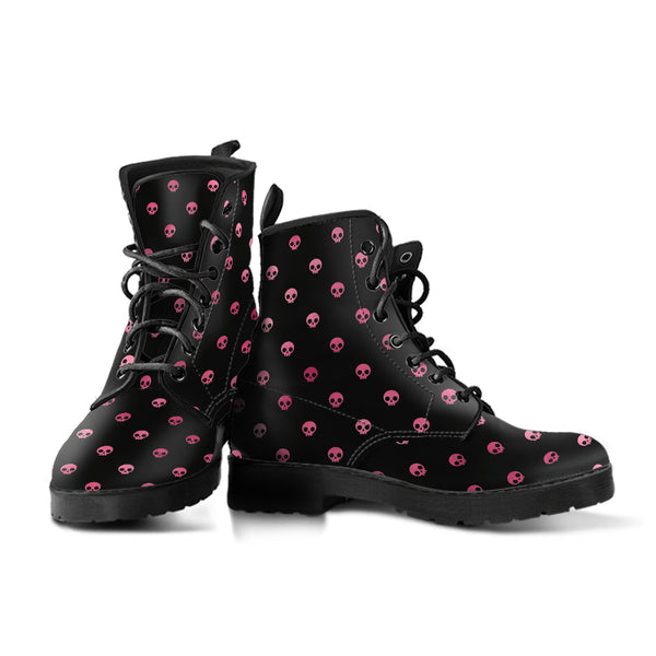 Combat Boots – Gothic Shoes #102 Pink Pastel Goth Skulls | 