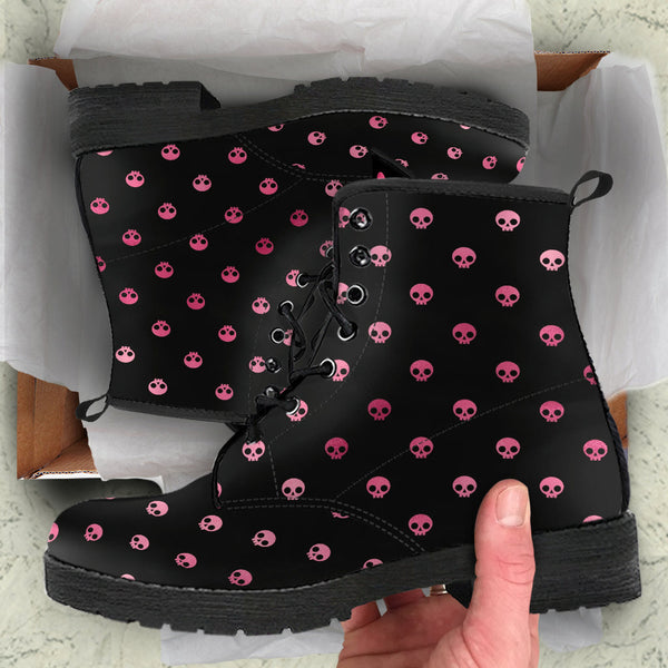 Combat Boots – Gothic Shoes #102 Pink Pastel Goth Skulls | 