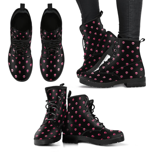 Combat Boots – Gothic Shoes #102 Pink Pastel Goth Skulls | 