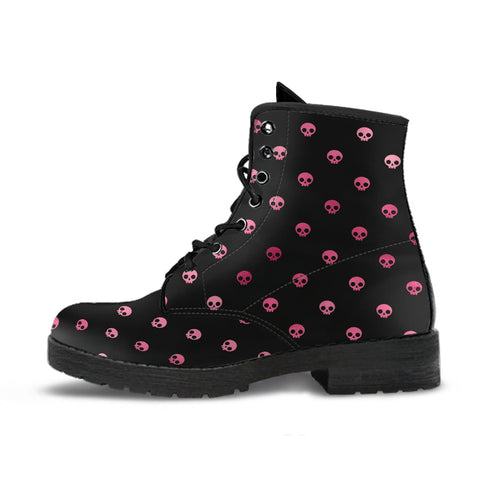 Combat Boots – Gothic Shoes #102 Pink Pastel Goth Skulls | 