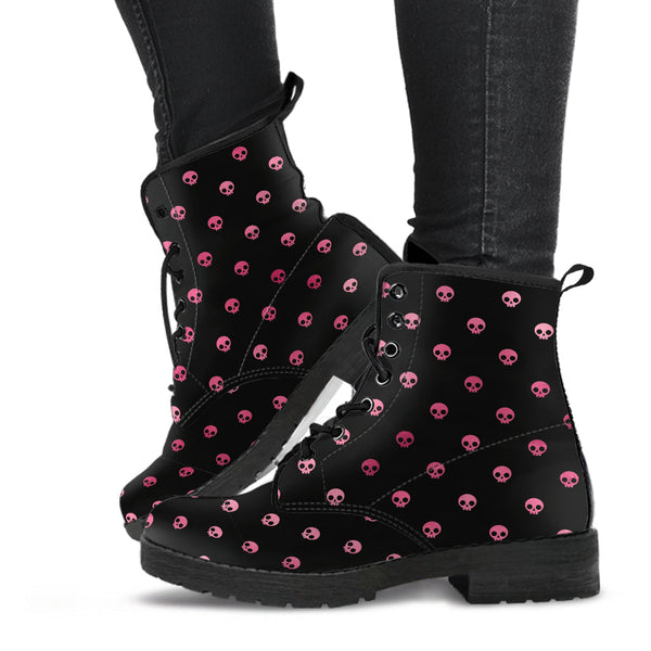 Combat Boots – Gothic Shoes #102 Pink Pastel Goth Skulls | 