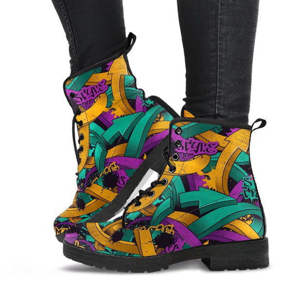 Combat Boots - Graffiti Fashion #11 | Vegan Leather Lace Up 