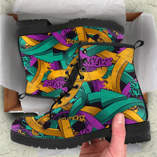 Combat Boots - Graffiti Fashion #11 | Vegan Leather Lace Up 