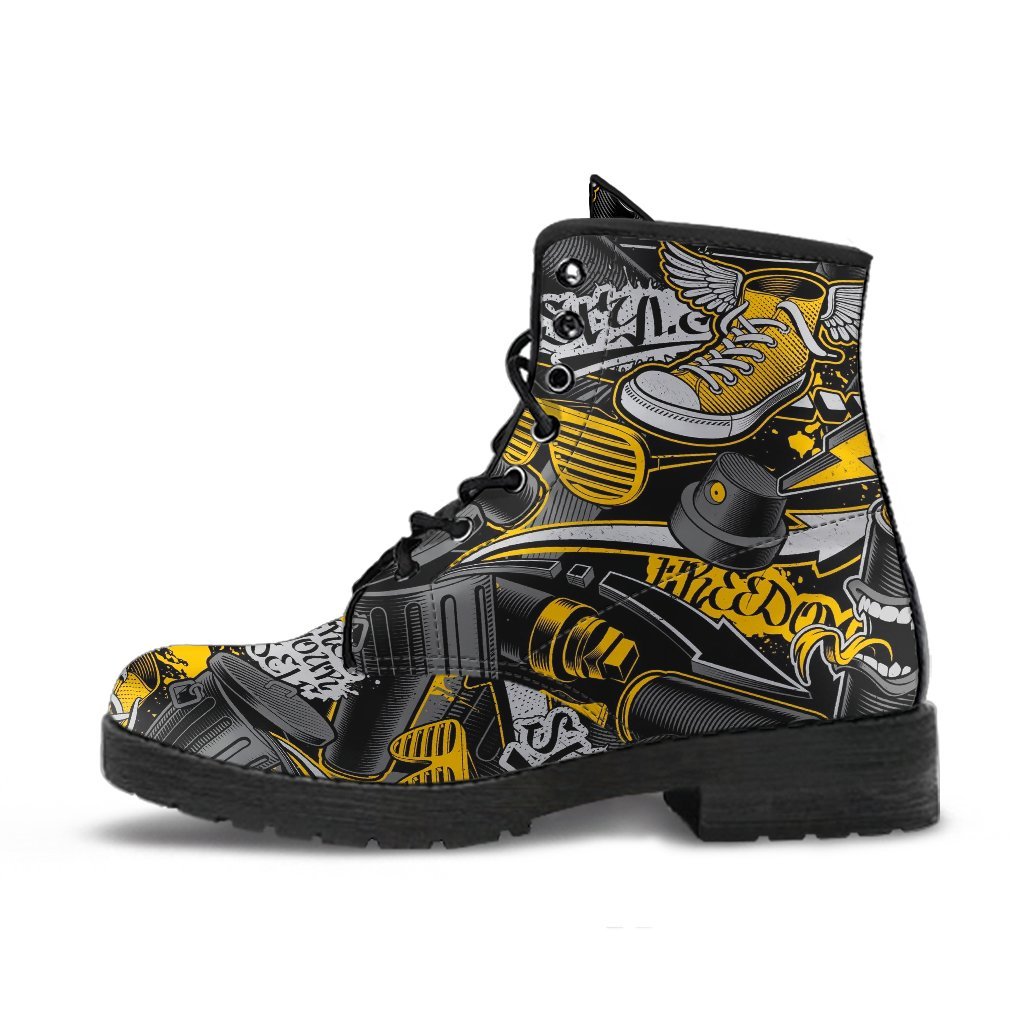Combat Boots - Graffiti Fashion #22 | Vegan Leather Lace Up 