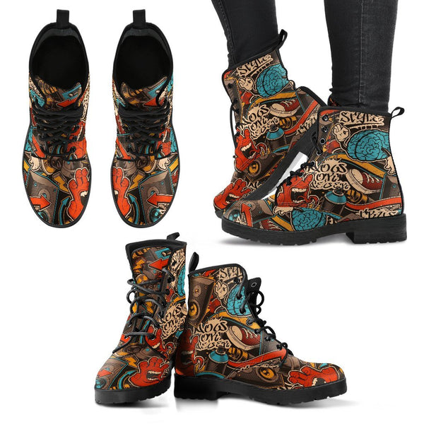 Combat Boots - Graffiti Fashion #23 | Vegan Leather Lace Up 