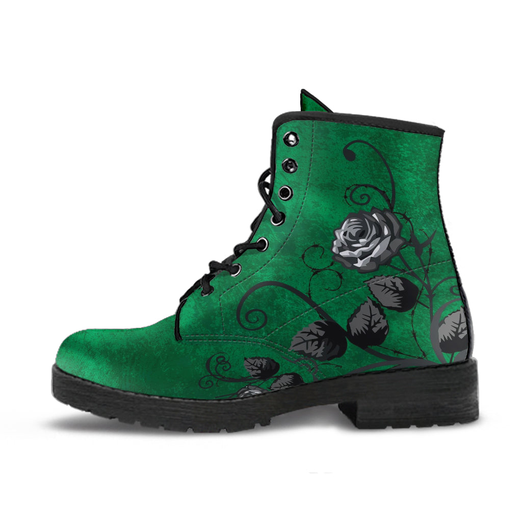 Combat Boots - Gray Roses Grunge Green | Cruelty-free Vegan