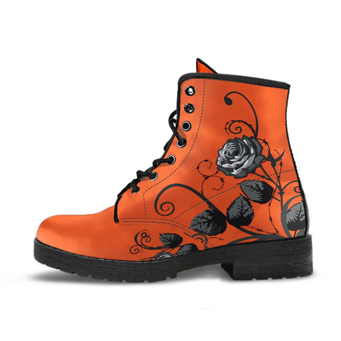 Combat Boots - Gray Roses Orange Color | Cruelty-free Vegan