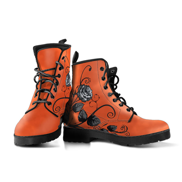 Combat Boots - Gray Roses Orange Color | Cruelty-free Vegan