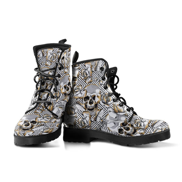 Combat Boots - Gray Skulls | Vegan Leather Lace Up Boots 