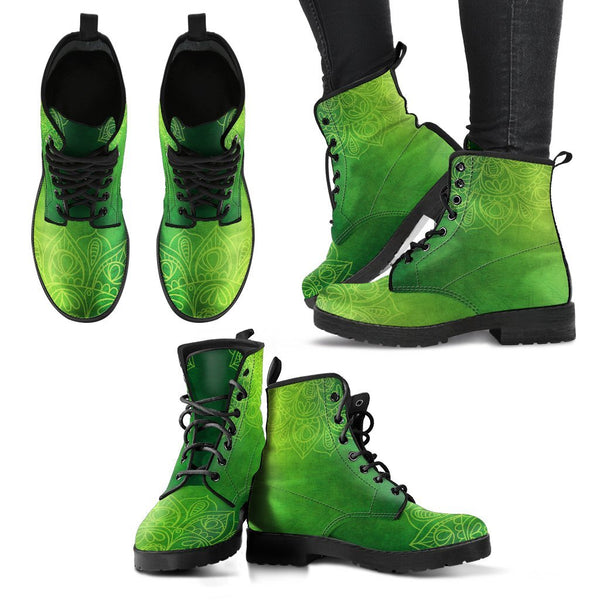 Combat Boots - Green Mandala | Boho Shoes Handmade Lace Up 