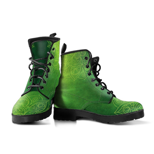 Combat Boots - Green Mandala | Boho Shoes Handmade Lace Up 