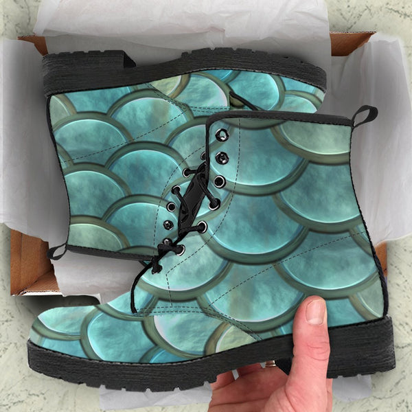 Combat Boots - Green Mermaid | Boho Shoes Handmade Lace Up 