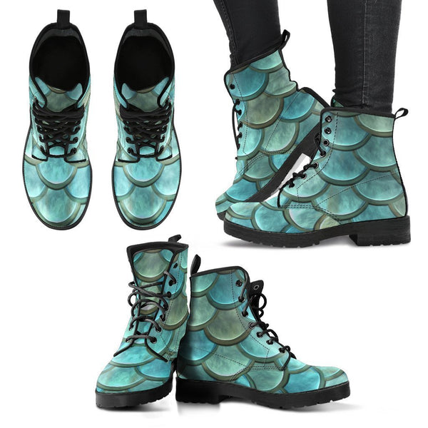 Combat Boots - Green Mermaid | Boho Shoes Handmade Lace Up 