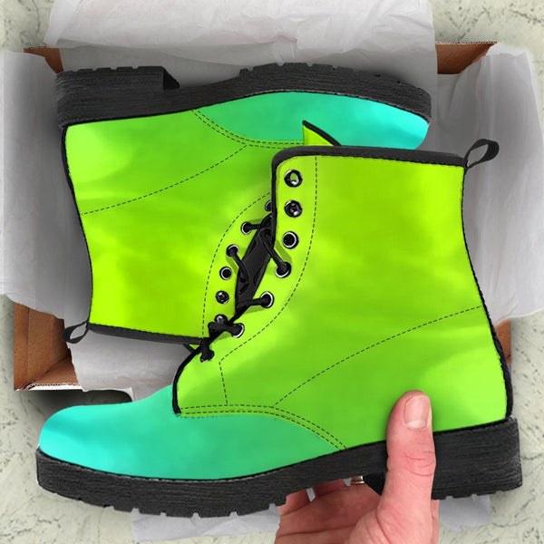 Combat Boots - Green Ombre | Boho Shoes Handmade Lace Up 