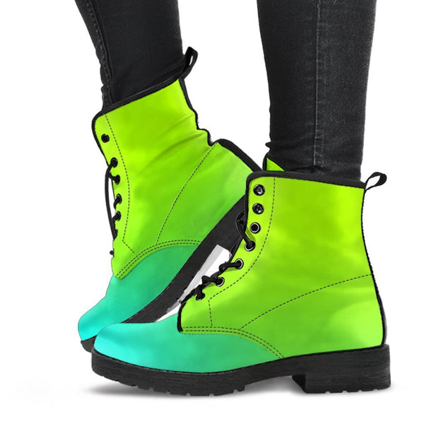 Combat Boots - Green Ombre | Boho Shoes Handmade Lace Up 