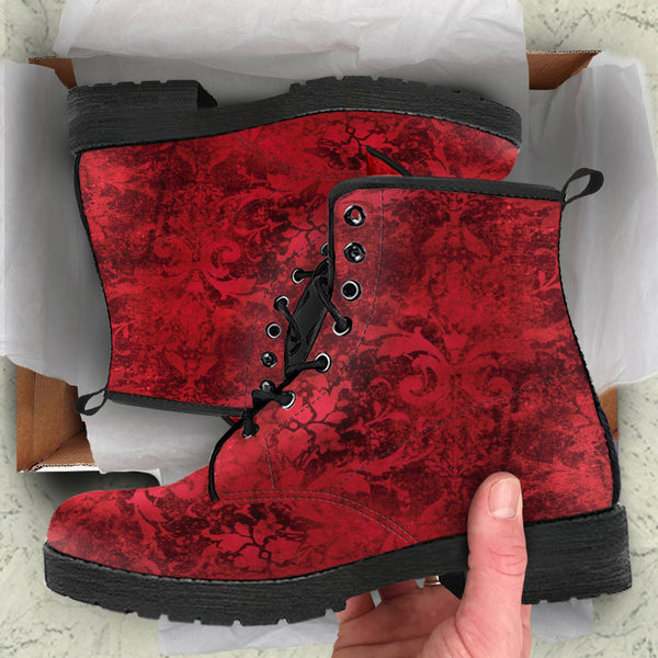 Combat Boots - Grunge Red | Boho Shoes Handmade Vegan