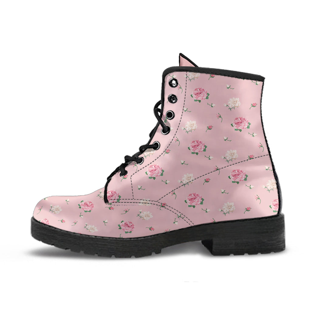 Combat Boots - Lovely Flowers #101 Pink | Vegan Leather