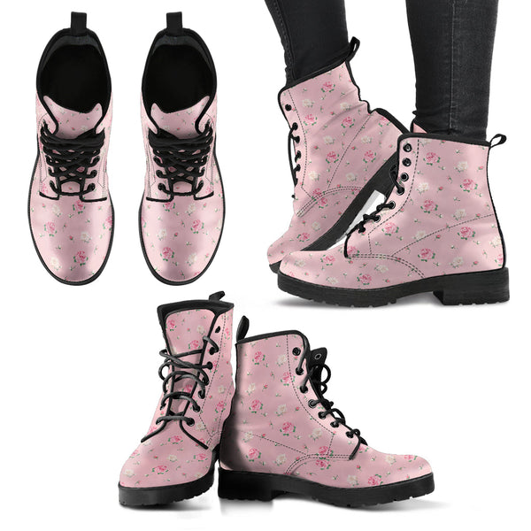 Combat Boots - Lovely Flowers #101 Pink | Vegan Leather