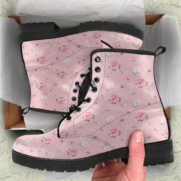 Combat Boots - Lovely Flowers #101 Pink | Vegan Leather