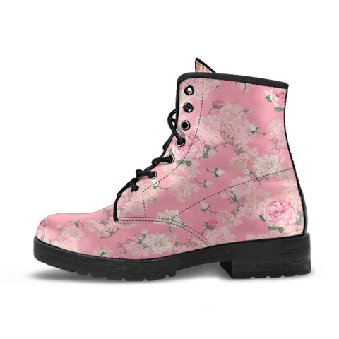 Combat Boots - Lovely Flowers #102 Pink | Vegan Leather Lace