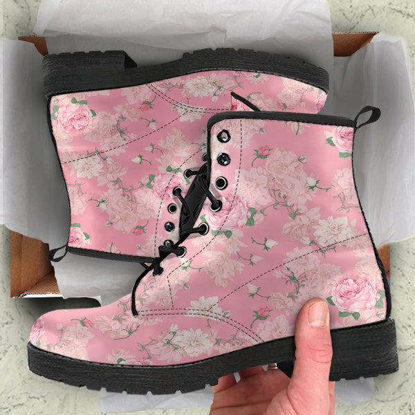 Combat Boots - Lovely Flowers #102 Pink | Vegan Leather Lace