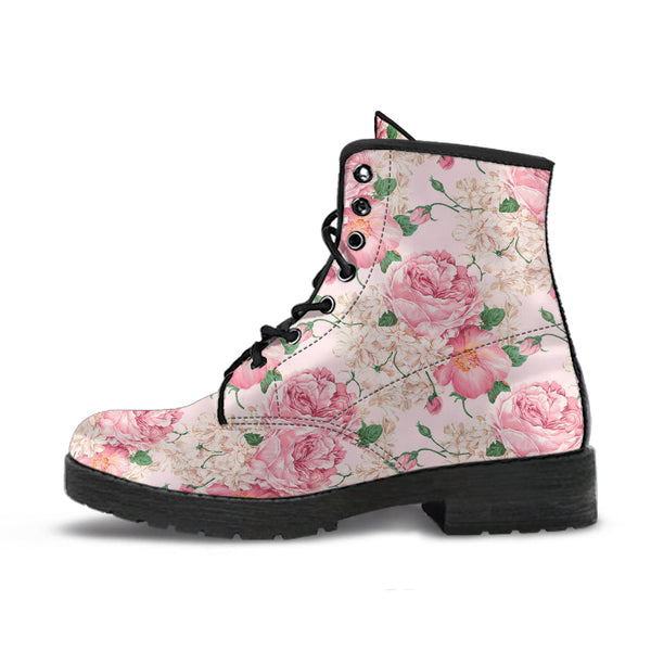 Combat Boots - Lovely Flowers #103 Pink | Vegan Leather Lace