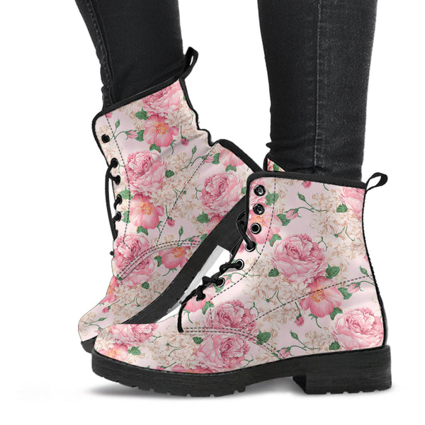 Combat Boots - Lovely Flowers #103 Pink | Vegan Leather Lace