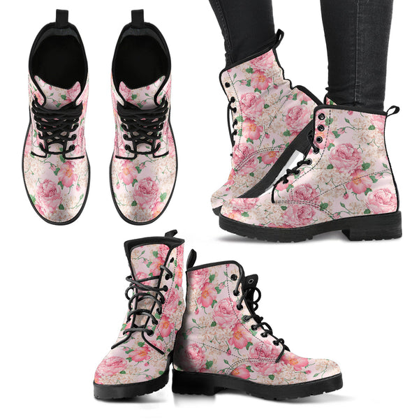 Combat Boots - Lovely Flowers #103 Pink | Vegan Leather Lace