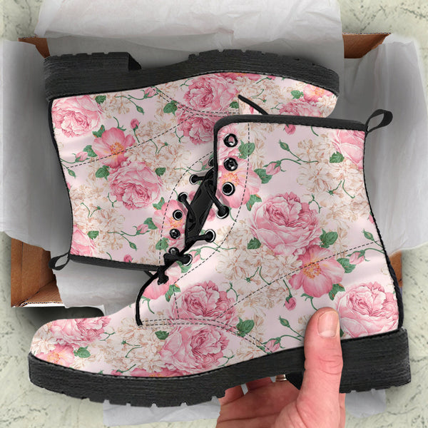 Combat Boots - Lovely Flowers #103 Pink | Vegan Leather Lace