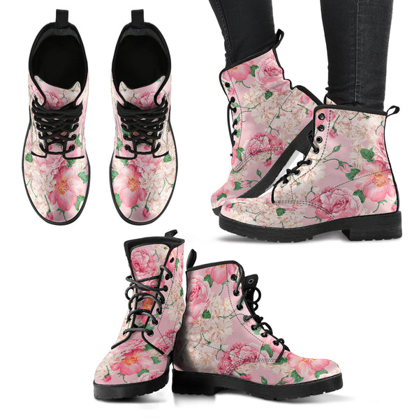 Combat Boots - Lovely Flowers #104 Pink | Vegan Leather Lace