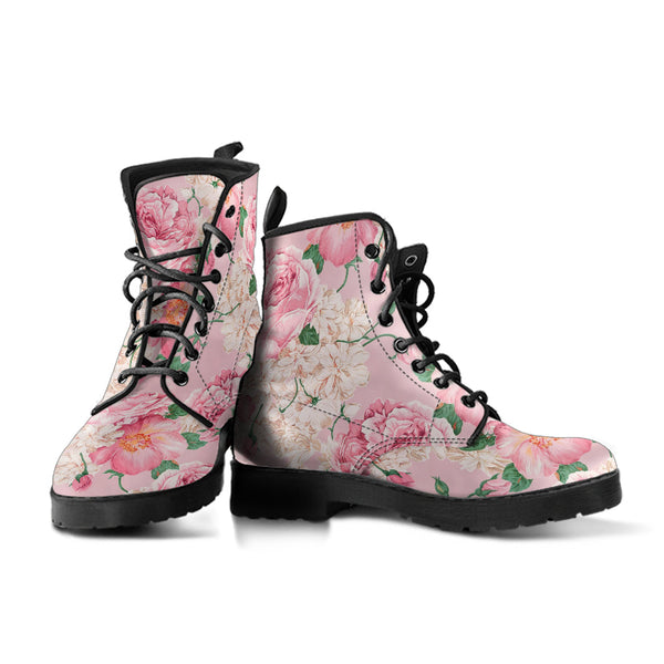 Combat Boots - Lovely Flowers #104 Pink | Vegan Leather Lace