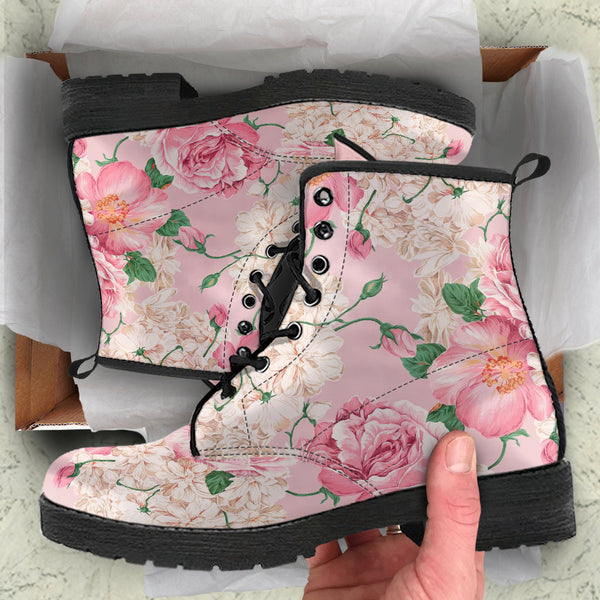 Combat Boots - Lovely Flowers #104 Pink | Vegan Leather Lace