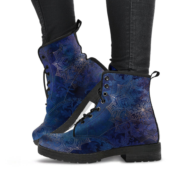 Combat Boots - Mandala Design #101 Blue | Unisex Adult Shoes