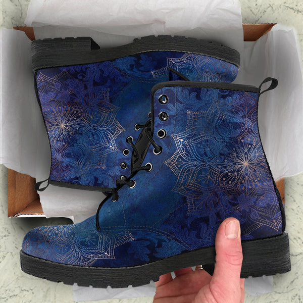 Combat Boots - Mandala Design #101 Blue | Unisex Adult Shoes