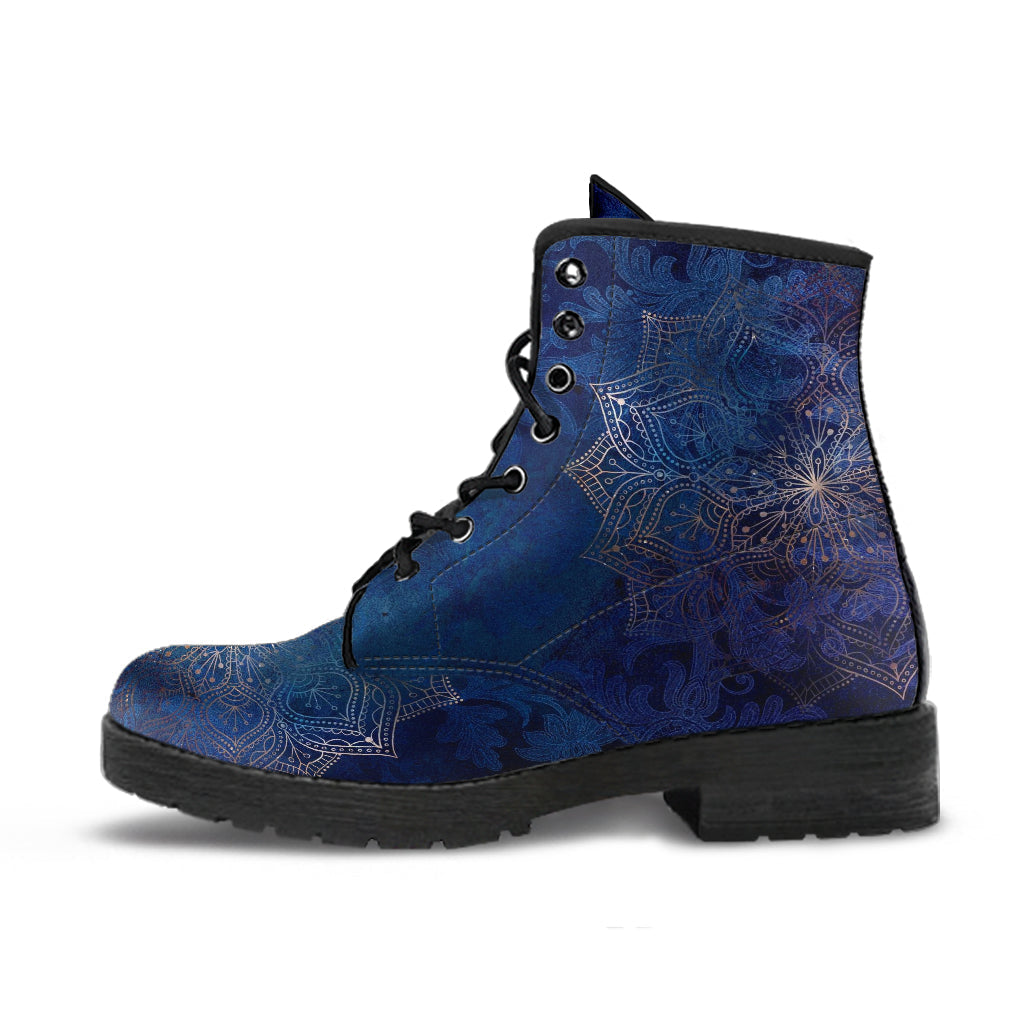 Combat Boots - Mandala Design #101 Blue | Unisex Adult Shoes