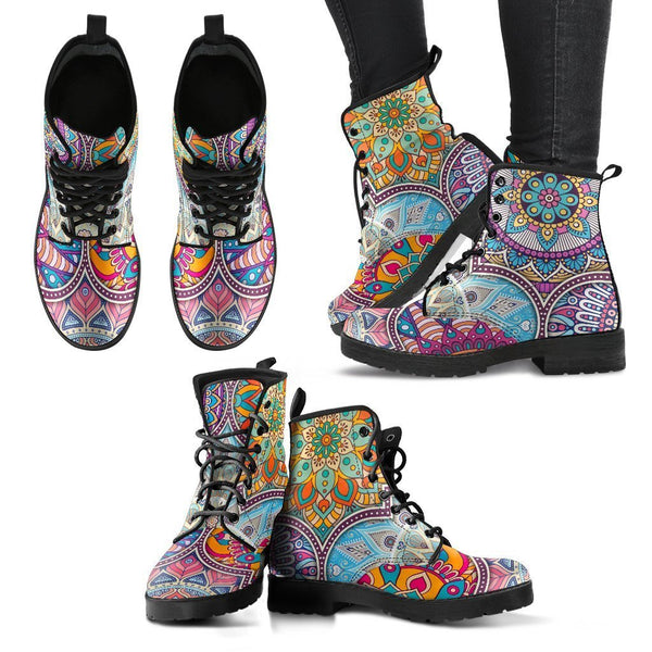 Combat Boots - Mandala Pattern | Boho Shoes Handmade Lace Up
