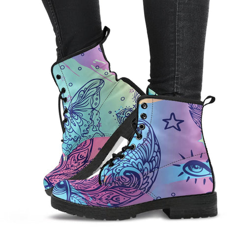 Combat Boots - Pastel Art | Purple Boots for Women Boho 