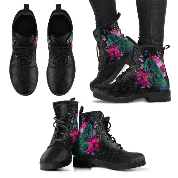 Combat Boots - Peacock #103 | Boho Shoes Handmade Vegan Lace