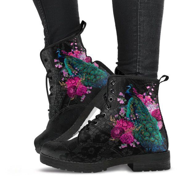 Combat Boots - Peacock #103 | Boho Shoes Handmade Vegan Lace