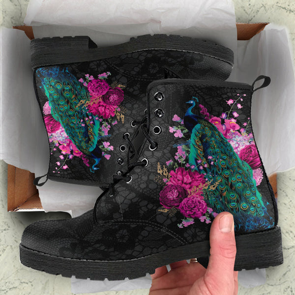 Combat Boots - Peacock #103 | Boho Shoes Handmade Vegan Lace