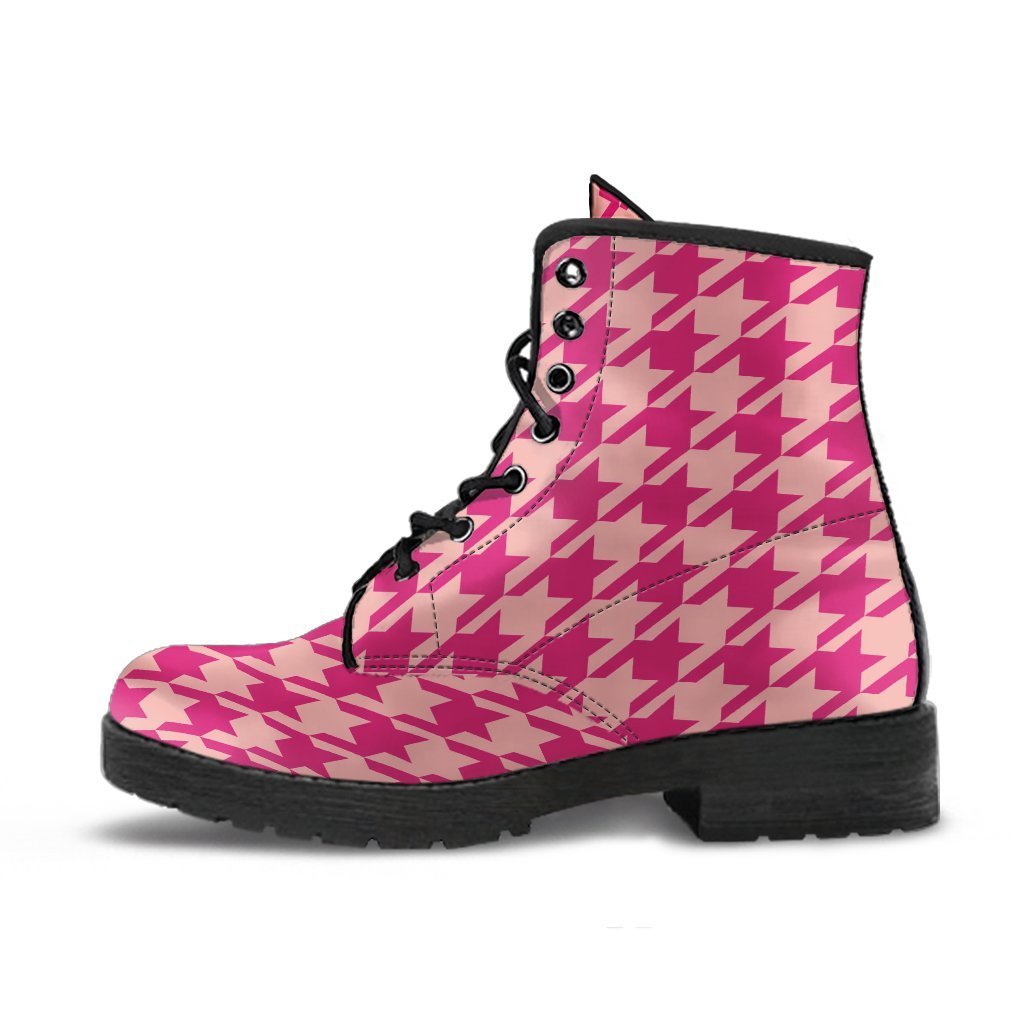 Combat Boots - Pink Houndstooth | Blush Pink Boots Kawaii 