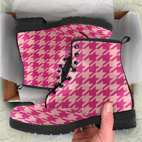 Combat Boots - Pink Houndstooth | Blush Pink Boots Kawaii 