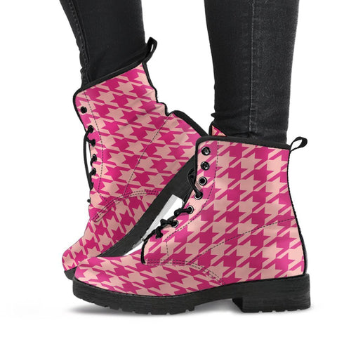 Combat Boots - Pink Houndstooth | Blush Pink Boots Kawaii 